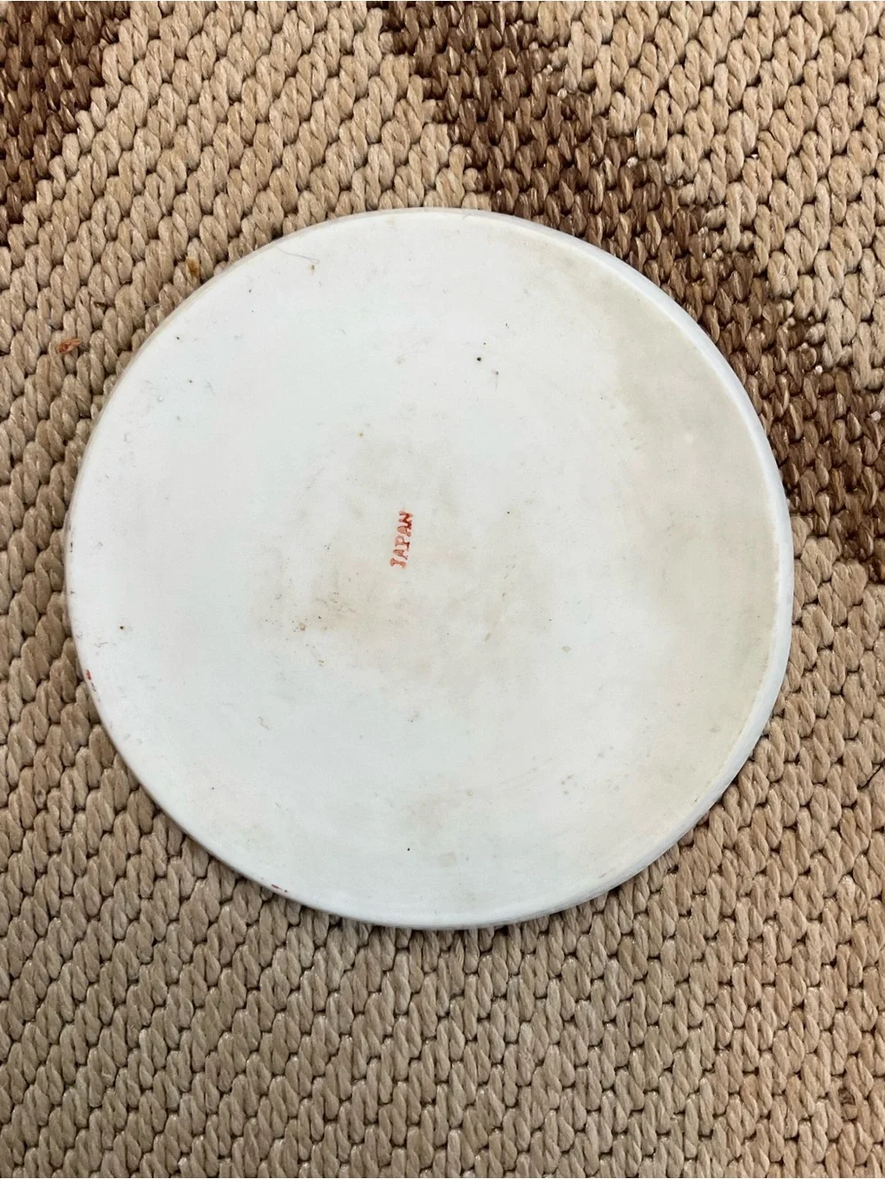 Vintage Japanese Ceramic Saucer with Green Rim and Red Accents